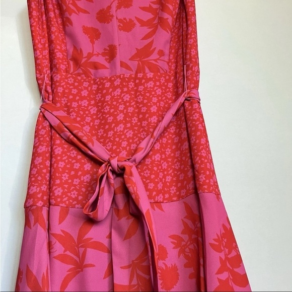 Sam Edelman Sz XS Dress Botanical Tiered Pink Coral Ruffle Midi Wedding Party EC - Picture 6 of 16